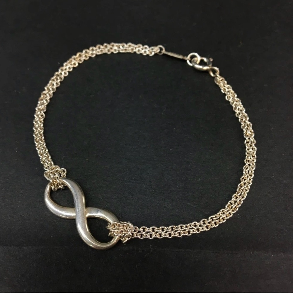 TIFFANY&CO. Silver 925 Infinity Figure Eight Double Chain Bracelet